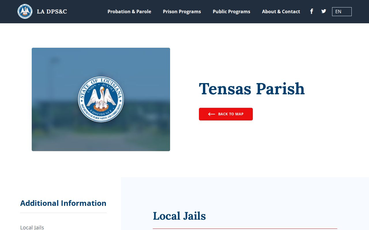 Official Louisiana directory showing the current Tensas Parish Detention Center address